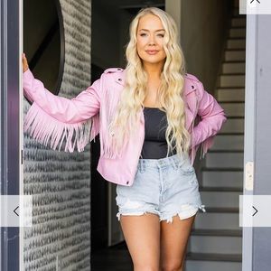 NWT Buddy Love (S) Francesca Vegan Leather Fringe Jacket Pink Moto Zip